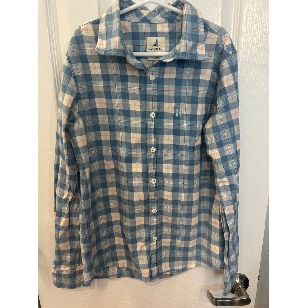 Johnnie-O Hangin Out Blue Plaid Button Down Shirt 12 Long Sleeve Cotton k7092